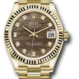 Rolex Yellow Gold Datejust 31 Watch - Fluted Bezel - Dark Mother-of-Pearl Diamond Dial - President Bracelet - 278278 dkmdp