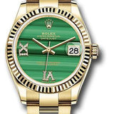 Rolex Yellow Gold Datejust 31 Watch - Fluted Bezel - Malachite Diamond Six and Nine Dial - Oyster Bracelet - 278278 madr69o