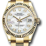 Rolex Yellow Gold Datejust 31 Watch - Fluted Bezel - Mother-of-Pearl Diamond Dial - Oyster Bracelet - 278278 mdo