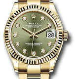 Rolex Yellow Gold Datejust 31 Watch - Fluted Bezel - Olive Green Diamond Dial - Oyster Bracelet - 278278 ogdo