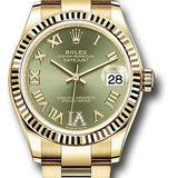 Rolex Yellow Gold Datejust 31 Watch - Fluted Bezel - Olive Green Diamond Six Dial - Oyster Bracelet - 278278 ogdr6o