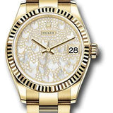 Rolex Yellow Gold Datejust 31 Watch - Fluted Bezel - Paved Mother-of-Pearl Butterfly Dial - Oyster Bracelet - 278278 pmopbo