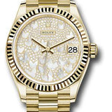 Rolex Yellow Gold Datejust 31 Watch - Fluted Bezel - Paved Mother-of-Pearl Butterfly Dial - President Bracelet - 278278 pmopbp