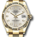 Rolex Yellow Gold Datejust 31 Watch - Fluted Bezel - Silver Diamond Dial - Oyster Bracelet - 278278 sdo