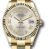 Rolex Yellow Gold Datejust 31 Watch - Fluted Bezel - Silver Diamond Six Dial - Oyster Bracelet - 278278 sdr6o