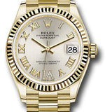 Rolex Yellow Gold Datejust 31 Watch - Fluted Bezel - Silver Diamond Six Dial - President Bracelet - 278278 sdr6p