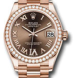 Rolex Everose Gold Datejust 31 Watch - Diamond Bezel - Chocolate Diamond Six Dial - President Bracelet - 278285RBR chodr6p