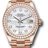 Rolex Everose Gold Datejust 31 Watch - Diamond Bezel - Silver Diamond Dial - President Bracelet - 278285RBR mdp