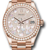 Rolex Everose Gold Datejust 31 Watch - Diamond Bezel - Diamond Paved Butterfly Dial - President Bracelet - 278285RBR pmopbp