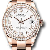 Rolex Everose Gold Datejust 31 Watch - Diamond Bezel - White Roman Dial - Oyster Bracelet - 278285RBR wro