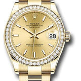 Rolex Yellow Gold Datejust 31 Watch - Diamond Bezel - Champagne Index Dial - Oyster Bracelet - 278288RBR chio