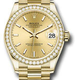 Rolex Yellow Gold Datejust 31 Watch - Diamond Bezel - Champagne Index Dial - President Bracelet - 278288RBR chip