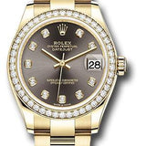 Rolex Yellow Gold Datejust 31 Watch - Diamond Bezel - Dark Grey Diamond Dial - Oyster Bracelet - 278288RBR dkgdo