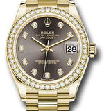 Rolex Yellow Gold Datejust 31 Watch - Diamond Bezel - Dark Grey Diamond Dial - President Bracelet - 278288RBR dkgdp