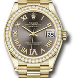 Rolex Yellow Gold Datejust 31 Watch - Diamond Bezel - Dark Grey Diamond Six Dial - President Bracelet - 278288RBR dkgdr6p