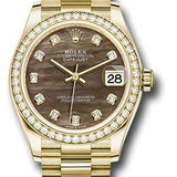 Rolex Yellow Gold Datejust 31 Watch - Diamond Bezel - Dark Mother-of-Pearl Diamond Dial - President Bracelet - 278288RBR dkmdp