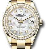 Rolex Yellow Gold Datejust 31 Watch - Diamond Bezel - Mother-of-Pearl Diamond Dial - Oyster Bracelet - 278288RBR mdo