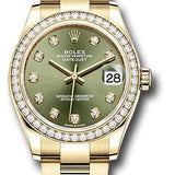 Rolex Yellow Gold Datejust 31 Watch - Diamond Bezel - Olive Green Diamond Dial - Oyster Bracelet - 278288RBR ogdo