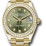 Rolex Yellow Gold Datejust 31 Watch - Diamond Bezel - Olive Green Diamond Dial - President Bracelet - 278288RBR ogdp