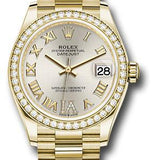 Rolex Yellow Gold Datejust 31 Watch - Diamond Bezel - Silver Diamond Six Dial - President Bracelet - 278288RBR sdr6p