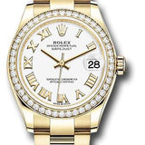 Rolex Yellow Gold Datejust 31 Watch - Diamond Bezel - White Roman Dial - Oyster Bracelet - 278288RBR wro