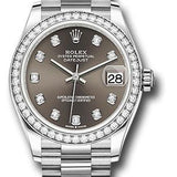 Rolex White Gold Datejust 31 Watch - Diamond Bezel - Dark Grey Roman Dial - President Bracelet - 278289RBR dkgrdp