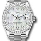 Rolex White Gold Datejust 31 Watch - Diamond Bezel - Mother-Of-Pearl Diamond Dial - President Bracelet - 278289RBR mdp