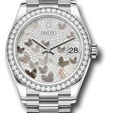 Rolex White Gold Datejust 31 Watch - Diamond Bezel - Diamond Paved Butterfly Dial - President Bracelet - 278289RBR pmopbp