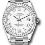 Rolex White Gold Datejust 31 Watch - Diamond Bezel - White Roman Dial - President Bracelet - 278289RBR wrp