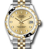 Rolex Steel and Yellow Gold Datejust 31 Watch - Domed Diamond Bezel - Champagne Diamond Dial - Jubilee Bracelet - 278343 chdj