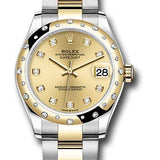 Rolex Steel and Yellow Gold Datejust 31 Watch - Domed Diamond Bezel - Champagne Diamond Dial - Oyster Bracelet - 278343 chdo