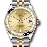 Rolex Steel and Yellow Gold Datejust 31 Watch - Domed Diamond Bezel - Champagne Index Dial - Jubilee Bracelet - 278343 chij