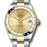 Rolex Steel and Yellow Gold Datejust 31 Watch - Domed Diamond Bezel - Champagne Index Dial - Oyster Bracelet - 278343 chio