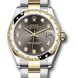 Rolex Steel and Yellow Gold Datejust 31 Watch - Domed Diamond Bezel - Dark Grey Diamond Dial - Oyster Bracelet - 278343 dkgdo