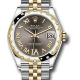 Rolex Steel and Yellow Gold Datejust 31 Watch - Domed Diamond Bezel - Dark Grey Diamond Roman Six Dial - Jubilee Bracelet - 278343 dkgdr6j