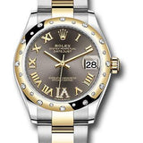 Rolex Steel and Yellow Gold Datejust 31 Watch - Domed Diamond Bezel - Dark Grey Diamond Roman Six Dial - Oyster Bracelet - 278343 dkgdr6o