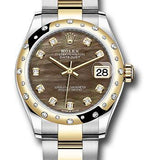 Rolex Steel and Yellow Gold Datejust 31 Watch - Domed Diamond Bezel - Dark Mother-of-Pearl Diamond Dial - Oyster Bracelet - 278343 dkmdo