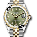 Rolex Steel and Yellow Gold Datejust 31 Watch - Domed Diamond Bezel - Olive Green Diamond Dial - Jubilee Bracelet - 278343 ogdj