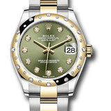 Rolex Steel and Yellow Gold Datejust 31 Watch - Domed Diamond Bezel - Olive Green Diamond Dial - Oyster Bracelet - 278343 ogdo