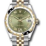 Rolex Steel and Yellow Gold Datejust 31 Watch - Domed Diamond Bezel - Olive Green Diamond Roman Six Dial - Jubilee Bracelet - 278343 ogdr6j