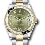 Rolex Steel and Yellow Gold Datejust 31 Watch - Domed Diamond Bezel - Olive Green Diamond Roman Six Dial - Oyster Bracelet - 278343 ogdr6o