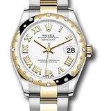 Rolex Steel and Yellow Gold Datejust 31 Watch - Domed Diamond Bezel - White Roman Dial - Oyster Bracelet - 278343 wro