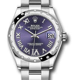 Rolex Steel and White Gold Datejust 31 Watch - Domed 24 Diamond Bezel - Aubergine Roman Diamond 6 Dial - Oyster Bracelet - 2020 Release - 278344RBR aubdr6o