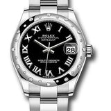 Rolex Steel and White Gold Datejust 31 Watch - Domed 24 Diamond Bezel - Black Roman Dial - Oyster Bracelet - 2020 Release - 278344RBR bkro