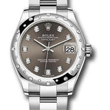 Rolex Steel and White Gold Datejust 31 Watch - Domed 24 Diamond Bezel - Dark Grey Diamond Dial - Oyster Bracelet - 2020 Release - 278344RBR dkgdo