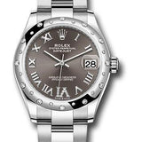 Rolex Steel and White Gold Datejust 31 Watch - Domed 24 Diamond Bezel - Dark Grey Roman Diamond 6 Dial - Oyster Bracelet - 2020 Release - 278344RBR dkgdr6o