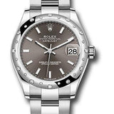 Rolex Steel and White Gold Datejust 31 Watch - Domed 24 Diamond Bezel - Dark Grey Index Dial - Oyster Bracelet - 2020 Release - 278344RBR dkgio