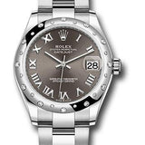 Rolex Steel and White Gold Datejust 31 Watch - Domed 24 Diamond Bezel - Dark Grey Roman Dial - Oyster Bracelet - 2020 Release - 278344RBR dkgro