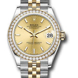 Rolex Steel and Yellow Gold Datejust 31 Watch - Diamond Bezel - Champagne Index Dial - Jubilee Bracelet - 278383RBR chij