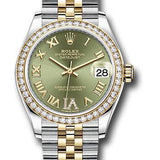 Rolex Steel and Yellow Gold Datejust 31 Watch - Diamond Bezel - Olive Green Diamond Roman Six Dial - Jubilee Bracelet - 278383RBR ogdr6j